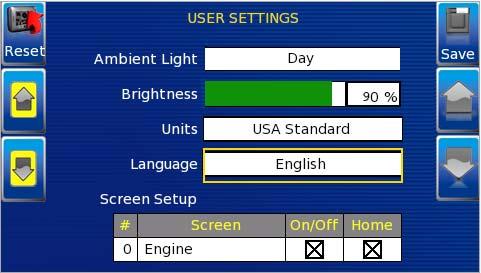 Language This option allows you to select the language that will be displayed on the PV450. Available languages include English, French, Spanish, German, Italian, and Chinese.
