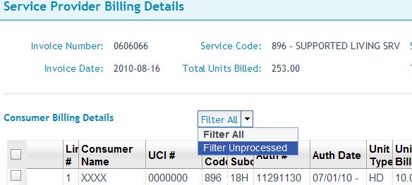 How to Filter Lines 1. Select the invoice you would like to view or update/edit. 2. Choose FILTER ALL or FILTER UNPROCESSED from the drop down in the top middle of the screen. 3.