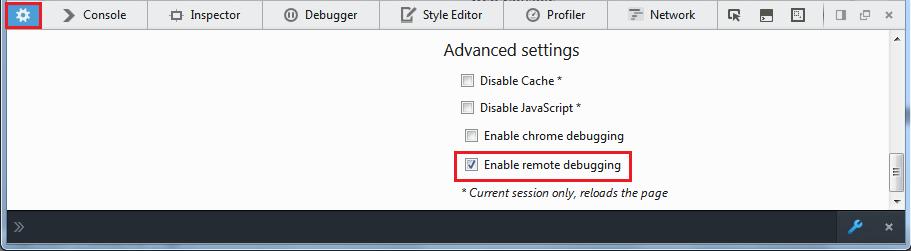 3.2.2. Enable remote debugging on Firefox of the desktop On the desktop, remote debugging is enabled in Developer Tools.