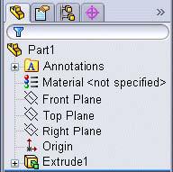 Management Panel The left panel of the SolidWorks window manages part and assembly designs, drawing sheets, properties, configurations, and third party applications.