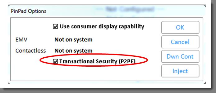 I. Choose Transactional Security (P2PE) from the Device Configuration options menu for the isc250 pin pad and click OK