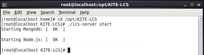 2.8 Starting the LCS To start the LCS, perform the following steps. 1. Open the Terminal as a root or sudo user. 2. Change the directory to the KITE-LCS directory: cd /opt/kite-lcs 3.