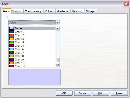 Editing a Fontwork object Figure 10. Area options dialog Positioning options Rotate icon: Rotate the selected object manually using the mouse to drag the object.