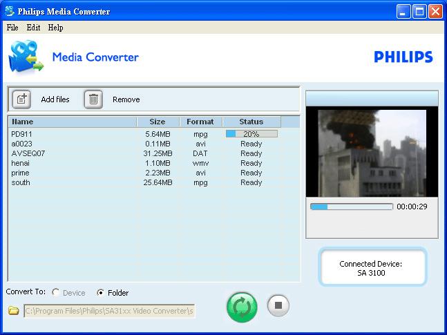 4.3 Video 4.3.1 Transfer videos from a computer to the player The player supports the.smv video formats. For other video formats, use the Media Converter on the suplied CD to transfer to your player.