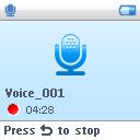 4 Press to stop and save the recording. > Your recording will be saved on the player. (Filename format: VOICEXXX.