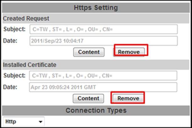 Https setting: Before setting new request, please remove old secure identification at Http connection type.