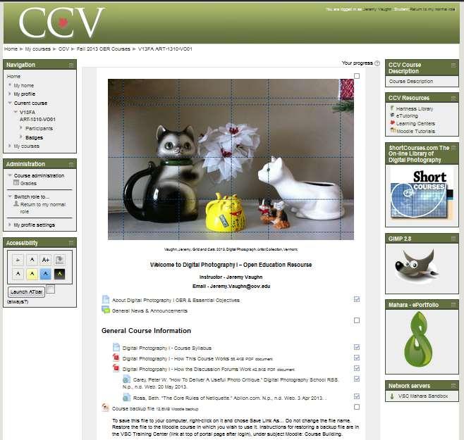 Moodle Overview Overview: Both on-ground and online CCV classes are house in a Moodle course page, allowing you to access course information including grades, assignments and participating in online