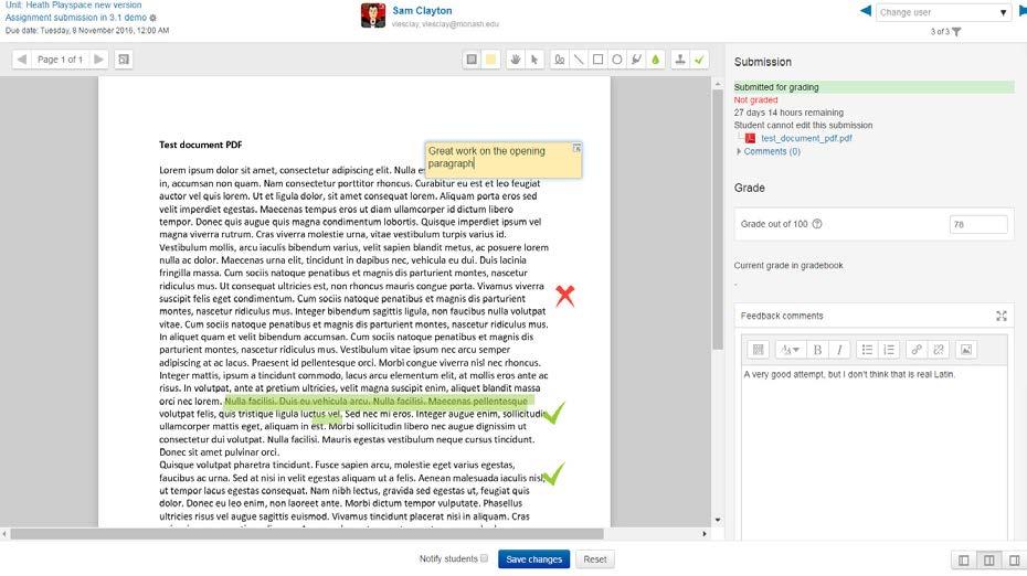 Assignments New grading interface Return to unit Return to submission page PDF annotation tools Advance between