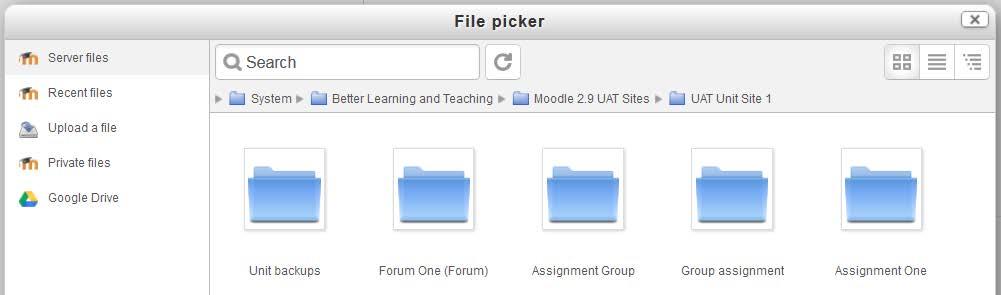 Search function in File picker Search Server files in the File picker when adding attachments Reuse files from any other Monash Moodle unit you are enrolled