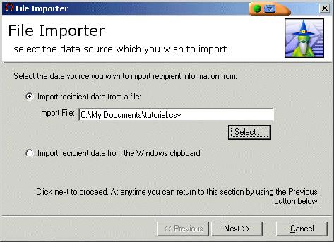 You will be presented with a standard File Open dialog which you should use to locate the file you want to import.