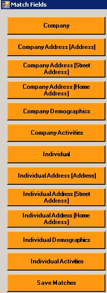 Field Matching For each type of update Company, Individual, Activity or