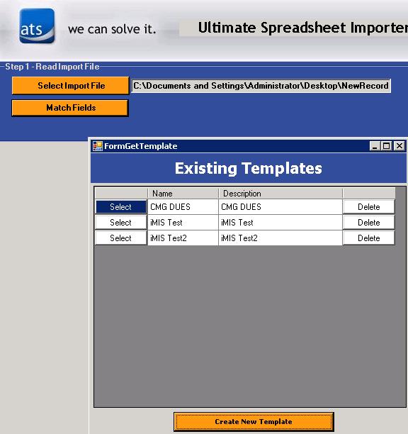 Template Selection Select an existing mapping template