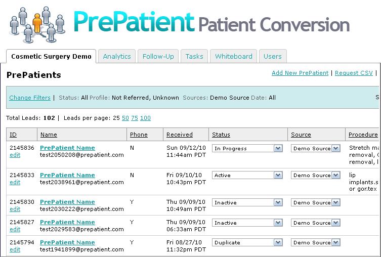 Overview The Overview tab shows all information about the potential patient both that which was provided via the contact form and entered manually by the patient.