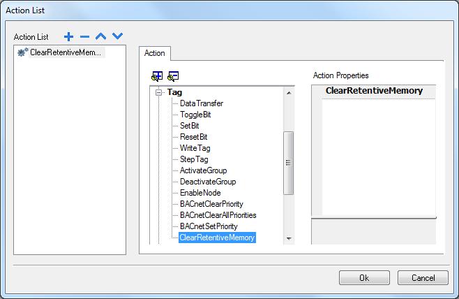 Retentive internal variables Option to clear retentive memory Download project with option Delete runtime dynamic files Execute action ClearRetentiveMemory