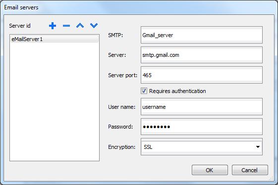SSL support for send email action For email server that require authentication now is possible to select SSL encryption for SMTP (usually on port 465) SSL required by: Google, Yahoo,