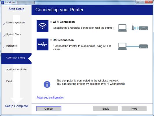 Network Settings Windows Select the connection type and