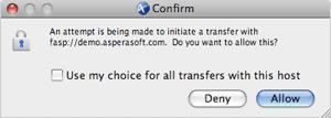 A dialog box will asks you if you want to allow the transfer to continue. Select Allow to confirm.