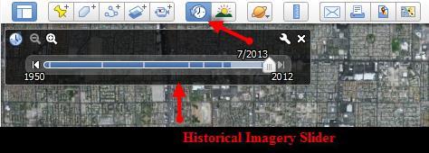 Overview of Historical Imagery See how places have changed over time Some areas have imagery going back in time By default, GE displays the most recent imagery Click the Historical Imagery button to