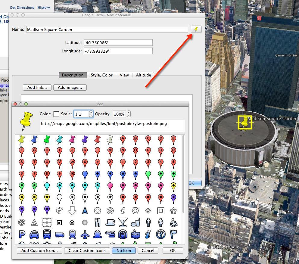 Creating Placemarks Add Placemark tool Click a location on