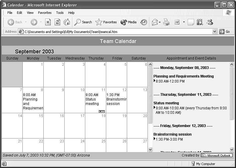 Secrets of the Office Masters: Publishing a Calendar As a Web Page 391 folder, you can publish the page directly to the server by using this technique.