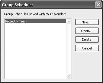 Outlook 2002 and 2003 provide easy access to a group schedule window, where you can save settings for any number of groups and open them by clicking a button.
