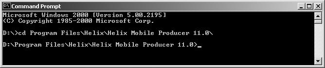 Chapter 9: USING THE COMMAND-LINE ENCODER CHAPTER 9 This chapter shows you how to run Helix Mobile Producer from the command line in Windows.