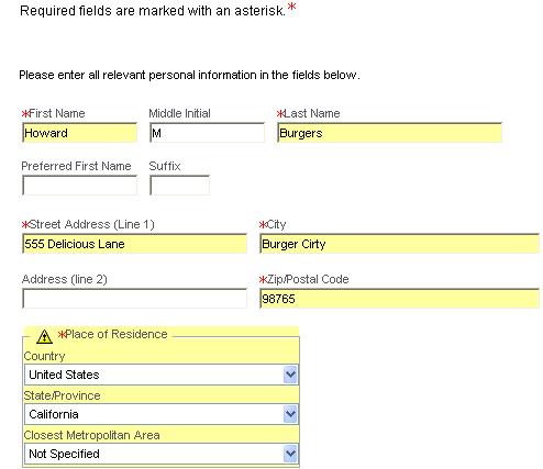 Completing Required Fields You must make a selection for each of the categories