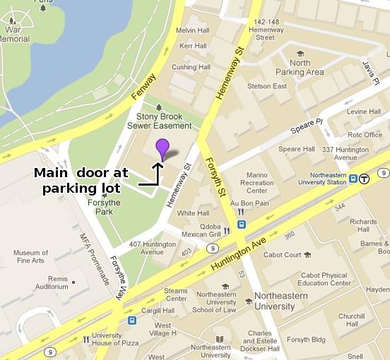 Office Location 1) Find the office building at 140 The Fenway (TF), and enter the main door located at the parking lot. 2) Take the main elevator to the 3rd floor.