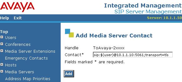 Check Replace URI, and then click Add. Figure 22: Media Server Address Map Add Media Server Contact.