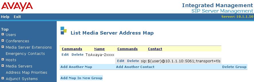 List Media Server Address Map. This page lists the address map configured in Figure 22 and Figure 23.
