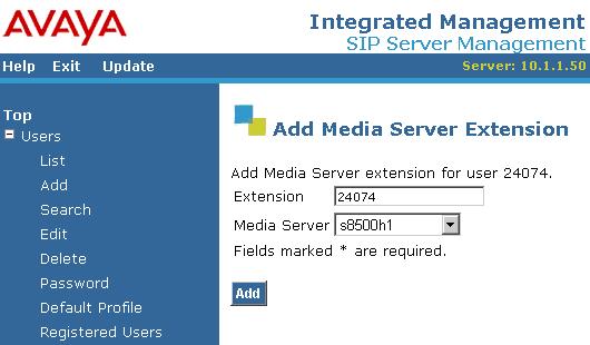 Add Media Server Extension. In the Add Media Server Extension screen, enter the Extension configured on Avaya Communication Manager, shown in Figure 14, for the previously added user.