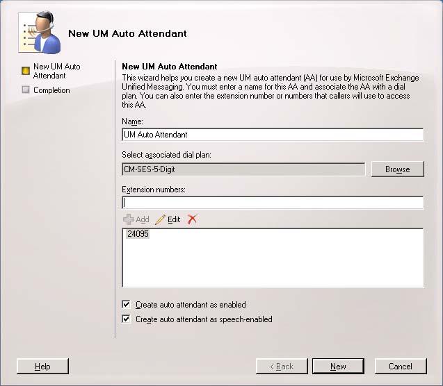 Add Auto Attendant. In the console tree of Exchange Management Console, expand the Organization Configuration node and click on Unified Messaging.