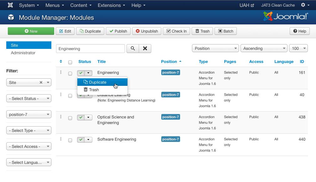 MODULES Congratulations! You have just created menu items. Now let s add a module for navigation. 1.