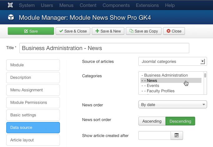 In the Module Manager, select the Engineering News (with the eng_news Position) module. Use the Search/Filter options to find the module. Use the Duplicate dropdown to make a copy of the module. 2.