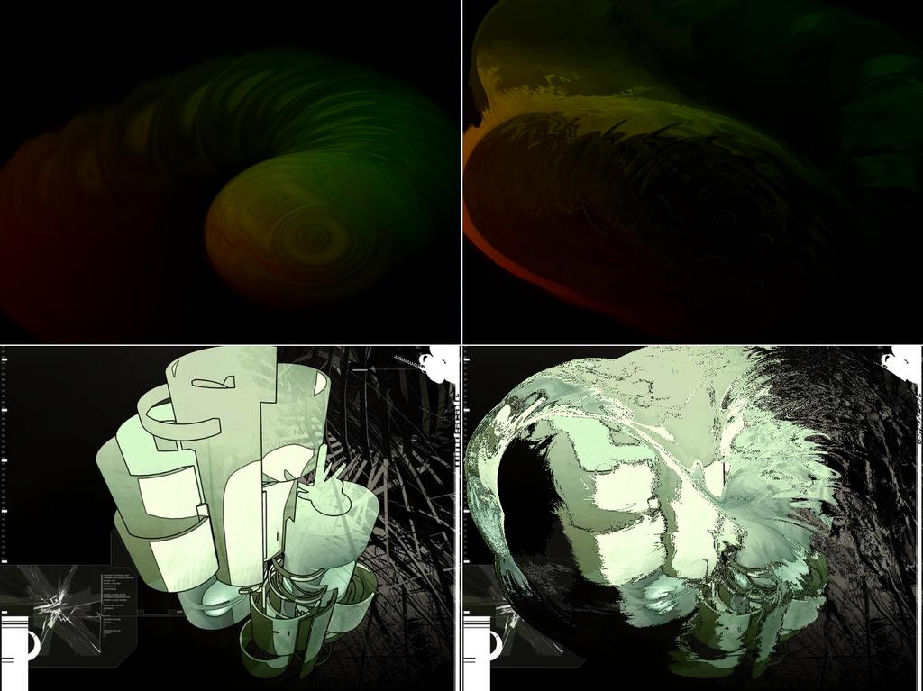 The upper images show the visual representation of the initial distortion buffer (left), and the new distortion buffer (right).