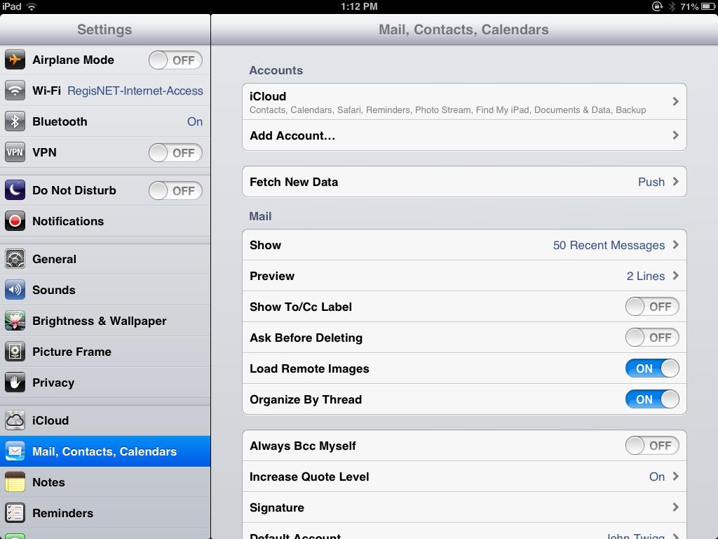 Seting up Regis email on your ipad Begin by clicking on the Settings icon which is located on your