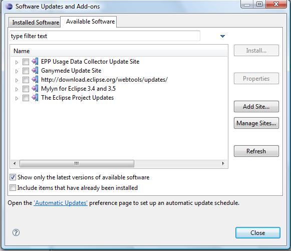 it on your home computer. a. Within eclipse click: Help Software Updates b.