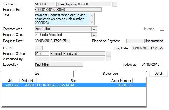 Request for Payment The Request for Payment displays the Payment Request header. Existing Requests can be viewed by recalling the records into the form with the 'Find' button.