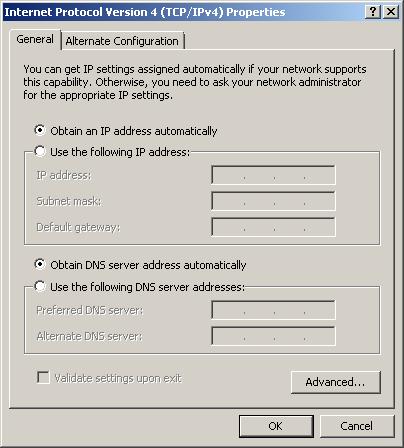 Select Obtain an IP address automatically & Obtain DNS server address