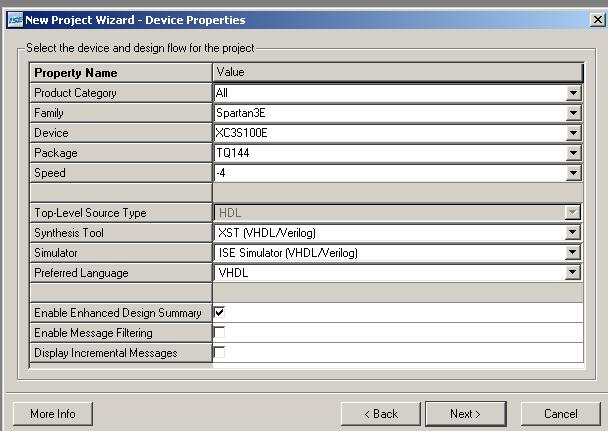 Figure *** - Project properties To create a VHDL file for your project,