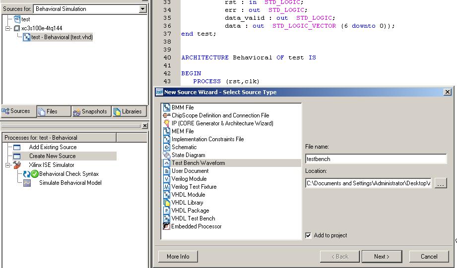 1.2.2 Simulation Once the design is created and the VHDL code developed, you can simulate the behavior of the circuit.