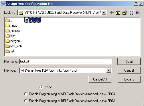Select Configure devices using Boundary-Scan (JTAG) and Automatically connect to a cable and identify Boundary-Scan chain. Click Finish. Open the test.