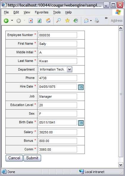 Figure 3. This screen capture shows the input form for updating an employee record. Instructions for running the sample To run the sample application: 1.