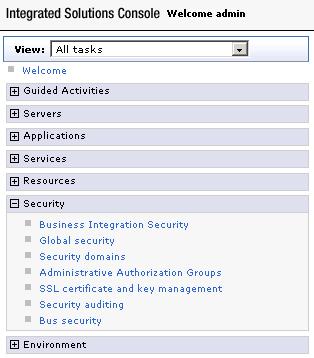 Log on to the administrative console. 5. Select Security -> Global security.