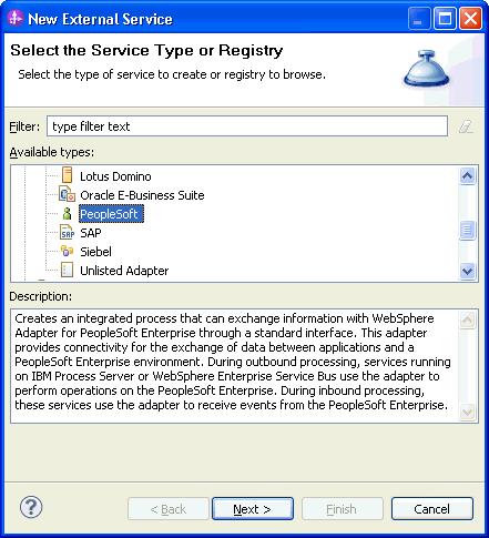 2. In the Select the Service Type of Registry window, select Adapters->