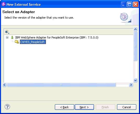 3. In the Select an Adapter window, select IBM WebSphere Adapter for PeopleSoft