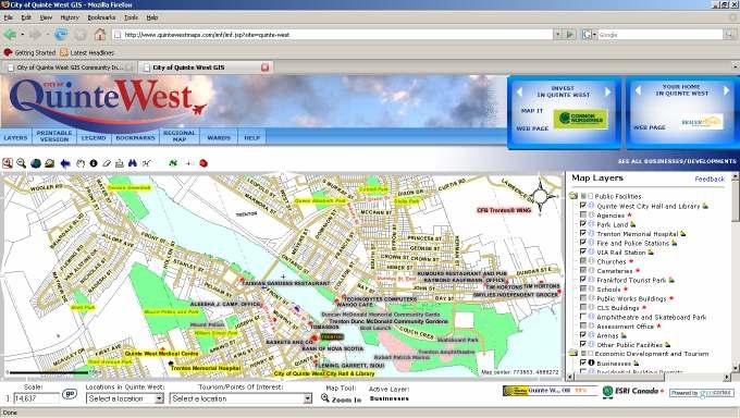 Quinte West Maps icon indicates processing from the GIS Zoom to previous