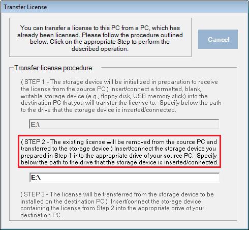 Figure 9: Transfer License - Step 2 7. Safely remove the data storage device from the source computer. 8.