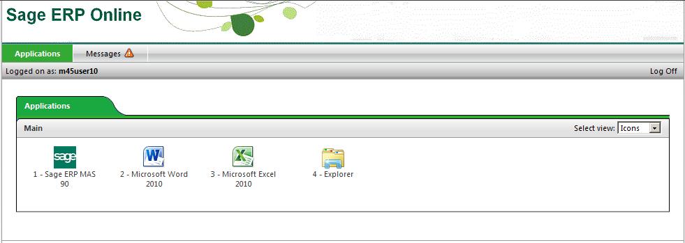 Sage ERP Online Interface When you log into Sage ERP Online you will be presented with several icons. The icons will launch Sage ERP MAS 90 and our suite of other applications.