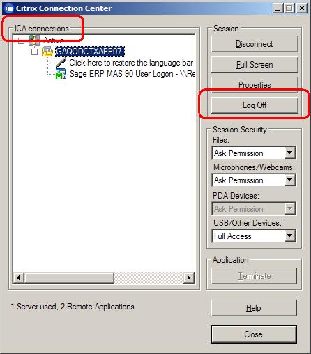 Session Persistence It is possible to log off of Sage ERP Online but still have Sage ERP MAS 90 Online, or other applications open on your local desktop.